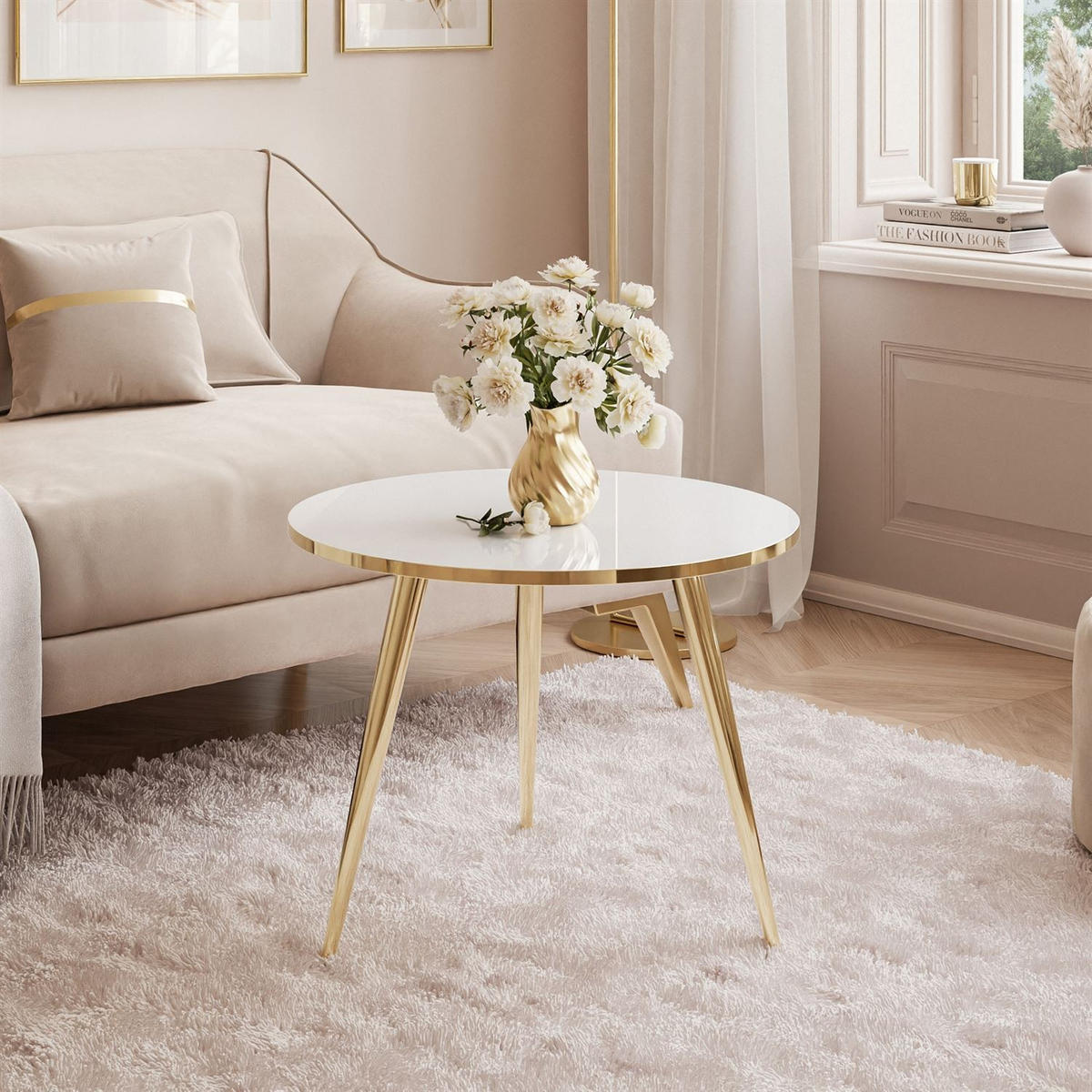 COUCHTISCH SOLEIL GOLD Hochglanz, Weiß Hochglanz, 50cm - Weiß, Holzwerkstoff (50/50/47cm) - Lookway