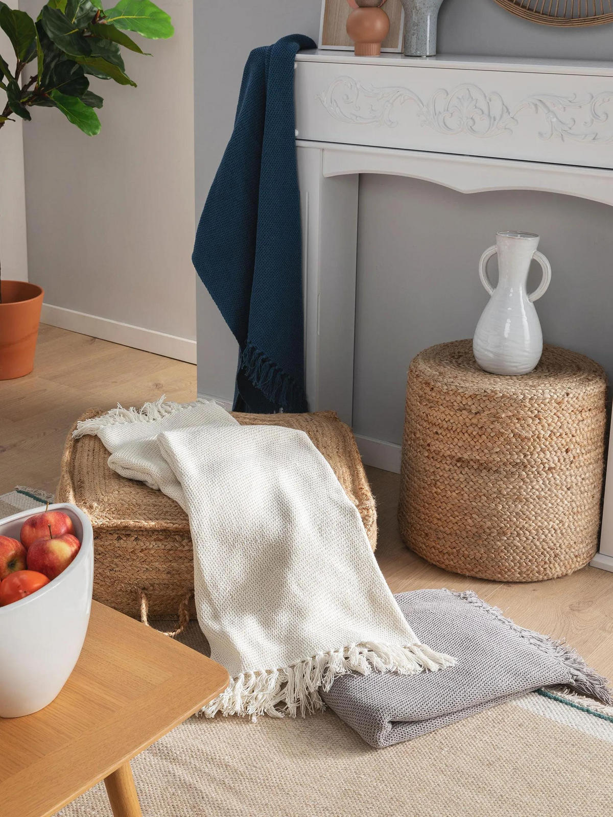 BAUMWOLLDECKE Ezra Ivory 125x150 cm - Creme, Textil (125/150cm) - benuta Nest