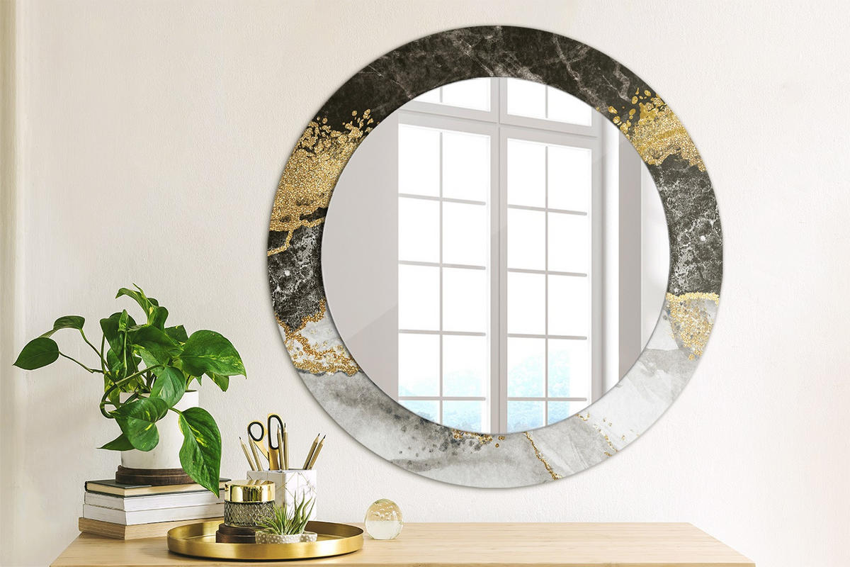 SPIEGEL Ø60 cm Rund mit Aufdruck - Goldfarben, Glas (60/60/0.4cm) - TULUP