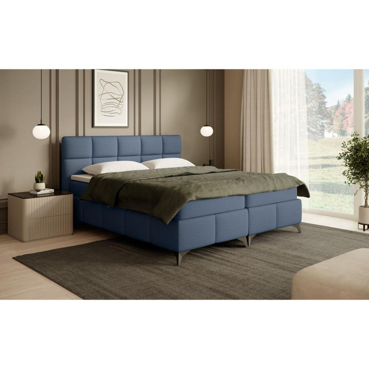 BOXBETT Solido mit Bettkasten 180x200 cm blau - Blau/Schwarz, Textil/Metall (180/200cm) - Beautysofa