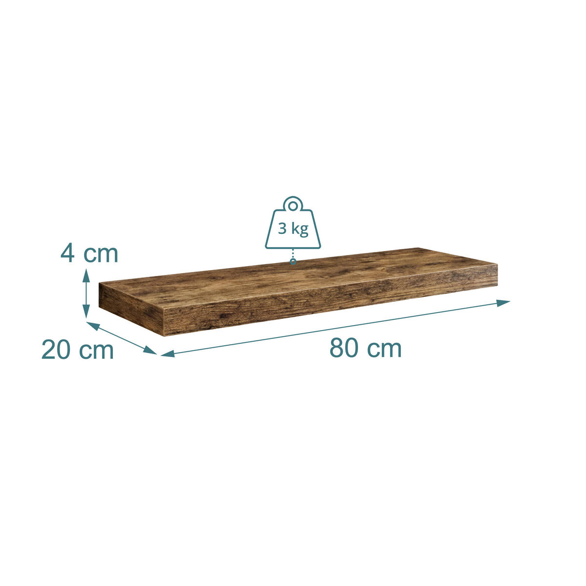 WANDREGAL Vintagebraun schwebend 2er-Set 80x20 cm - Braun, Holzwerkstoff/Metall (80/4/20cm) - Relaxdays