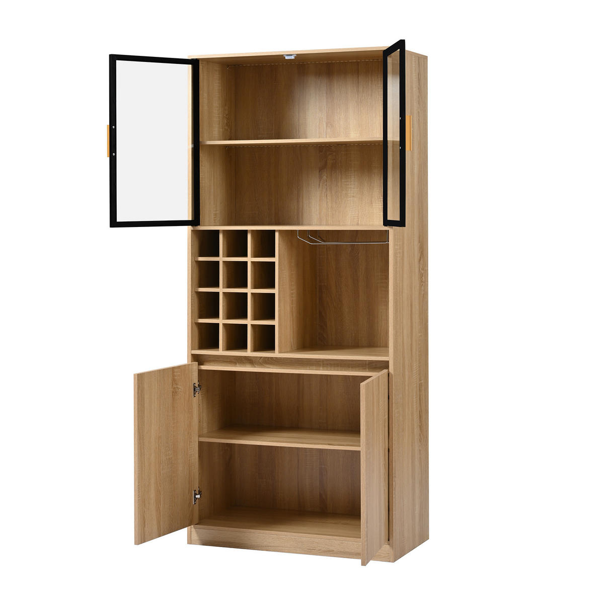 VITRINENSCHRANK aus MDF 80x40x180 cm Natur mit Glastüren, LED-Beleuchtung und abnehmbarem Weinglashalter - Naturfarben, Holzwerkstoff (80/180/40cm) - IVMEU