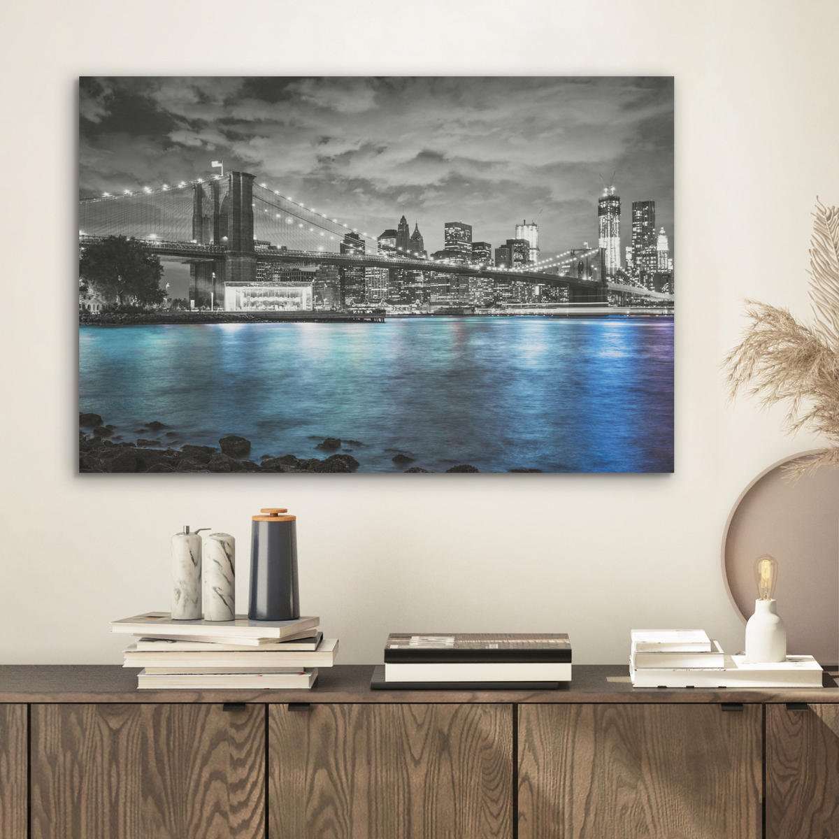 AKUSTIKBILD New York - Skyline - Stadt - Blau Wanddeko 70x50 cm - Blaugrau, Kunststoff (70/50/0.9cm) - MuchoWow
