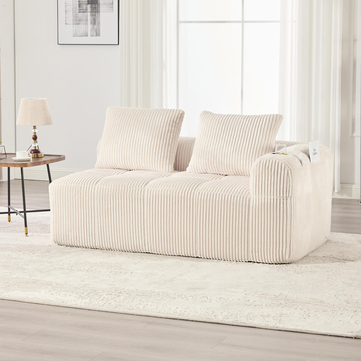 2-SITZER Sofa Cord mit Seitenfächern und Becherhaltern 158/93/61 cm Beige - Beige, Textil (93/61/158cm) - Redom