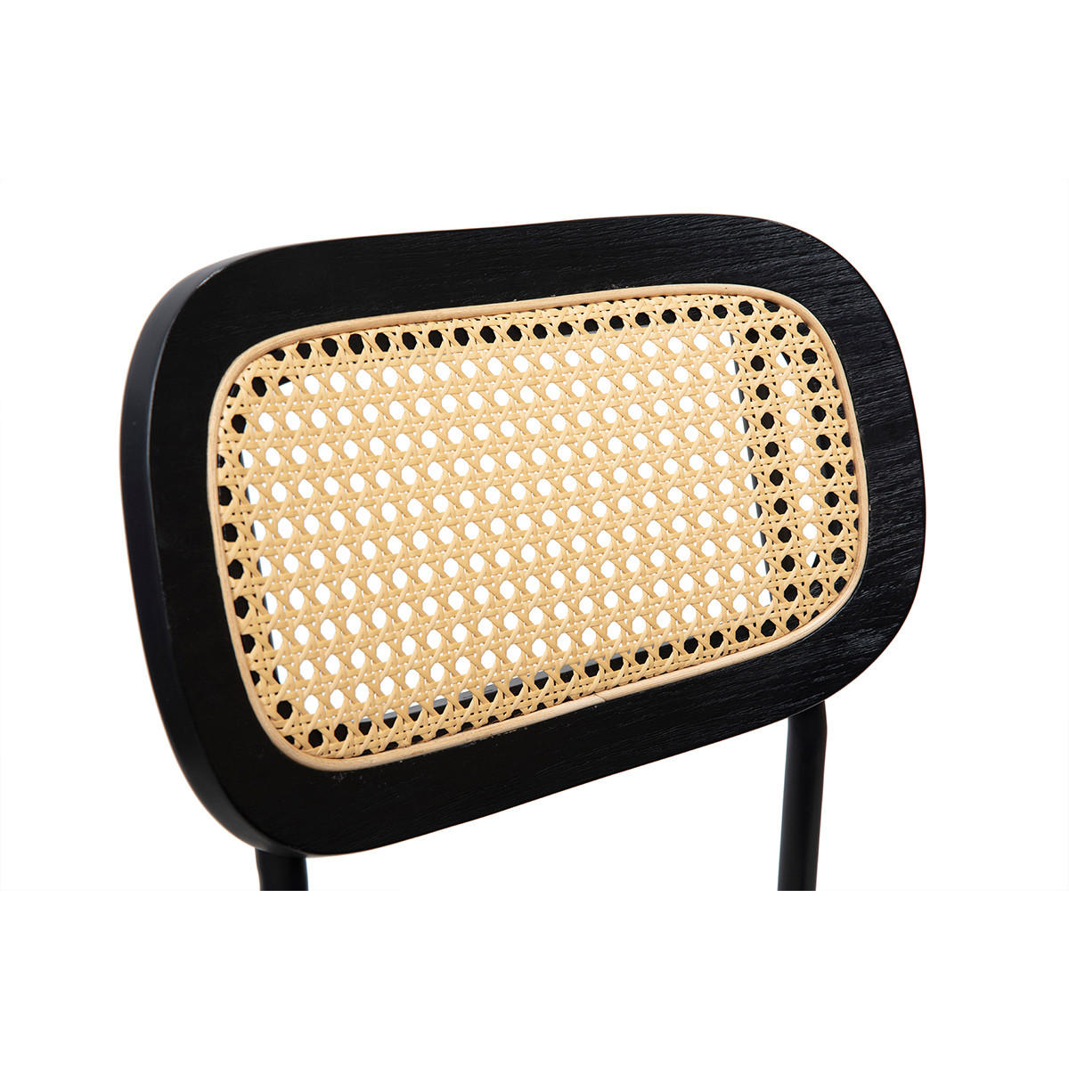 SAMT-DESIGNHOCKER in Schwarz, Schwarzmetall und Rattan-Geflecht (2er Set) MIRANDA - Schwarz, Textil (49/95.5/47cm) - Miliboo