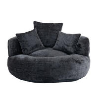 KŘESLO žinylkové podlahové křeslo, kulaté, s polštářem - černá, textil (108/52/108cm) - Urban Meuble