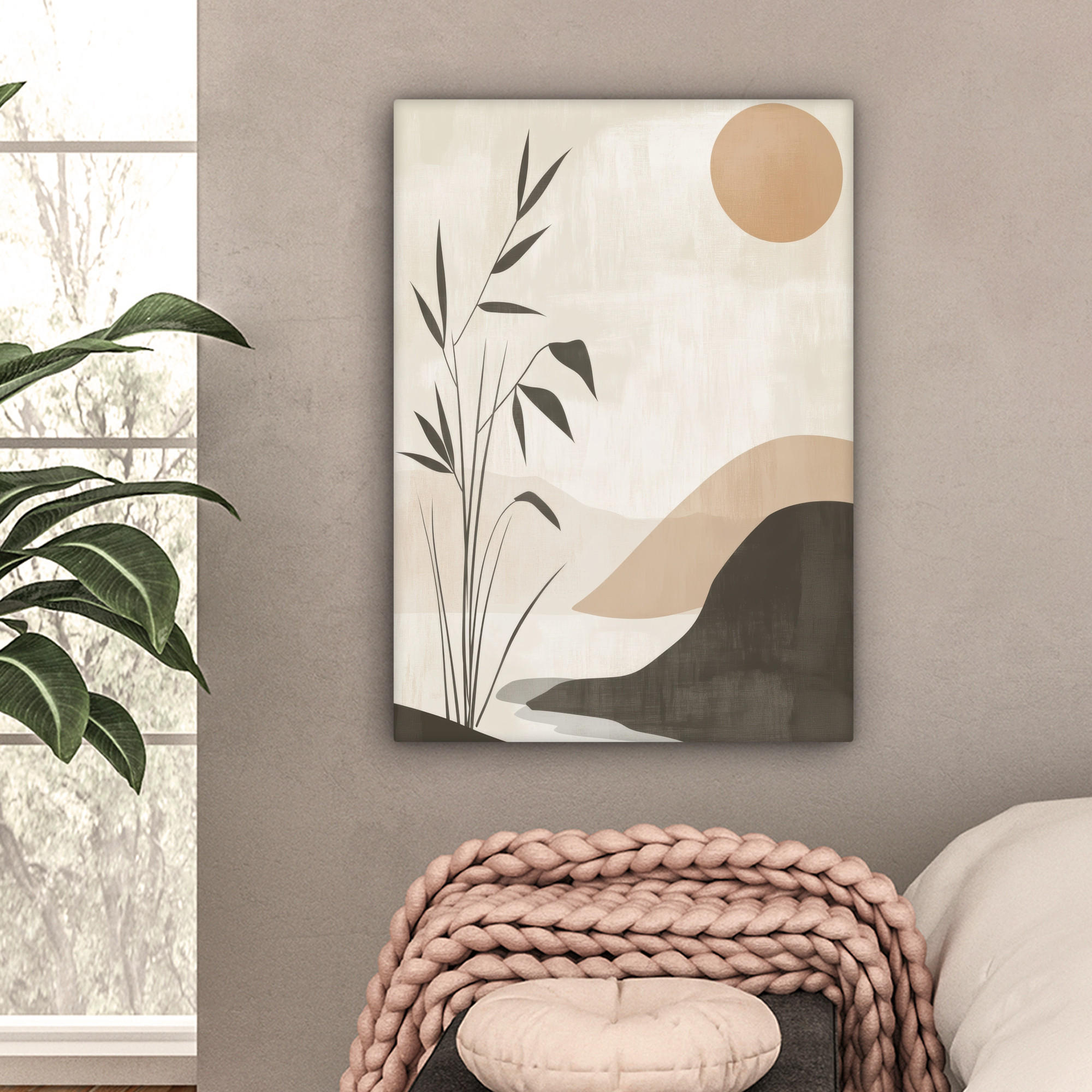 LEINWANDBILD Japandi - Landschaft - Beige 60x80 cm - Cognac, Textil (60/80cm) - MuchoWow