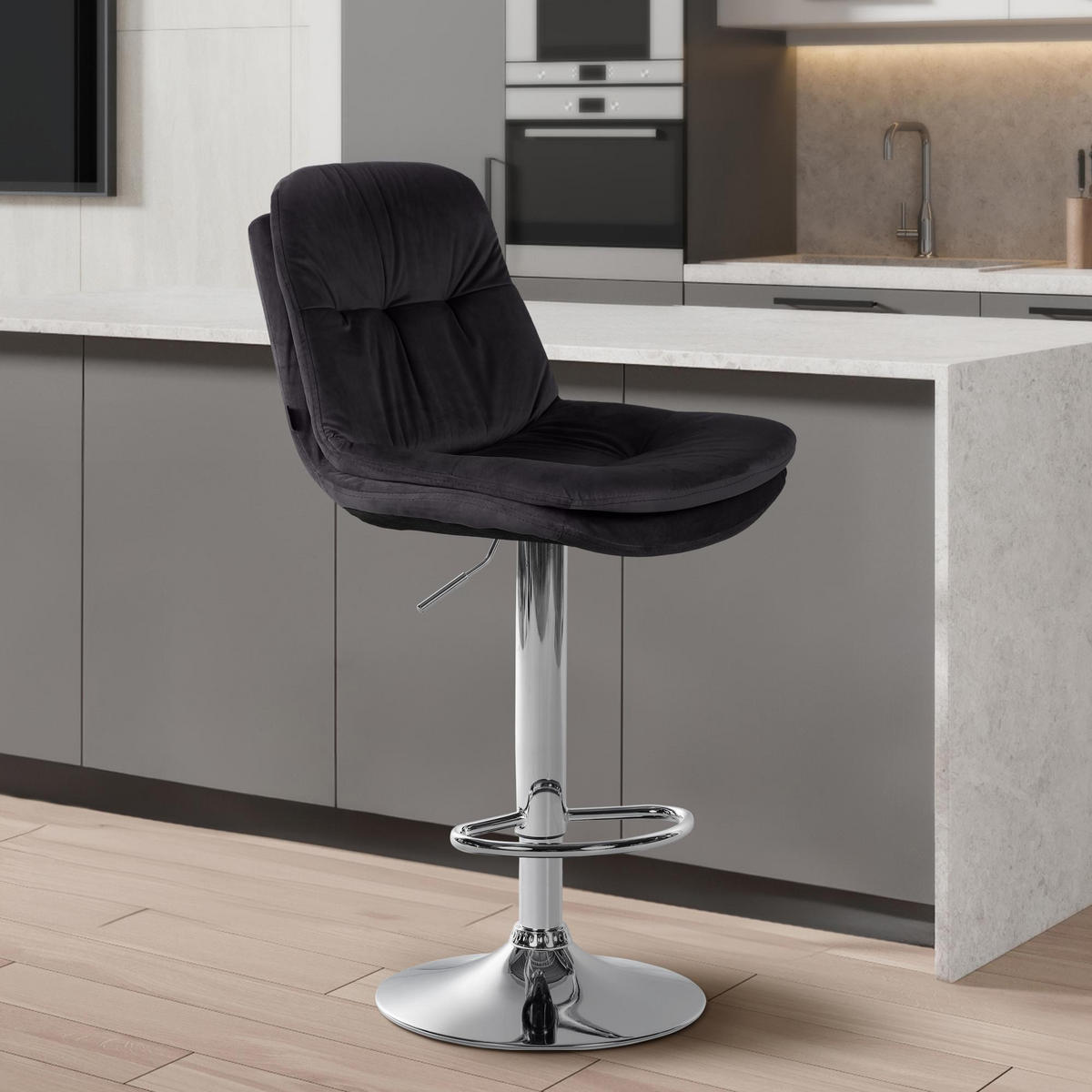 BARHOCKER Samt schwarz - Schwarz, Textil (46/94/54cm) - CLP