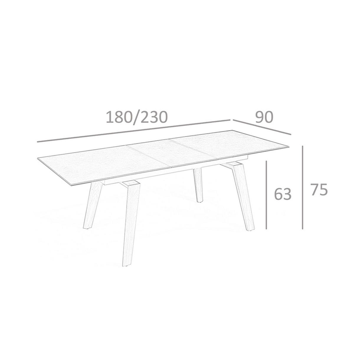 ESSTISCH Ausziehbarer Esstisch Rechteckig porzellanmarmor aus Walnuss 180/90/75 cm - Walnussfarben/Schwarz, Stein (90/180/75cm) - ANGEL CERDA