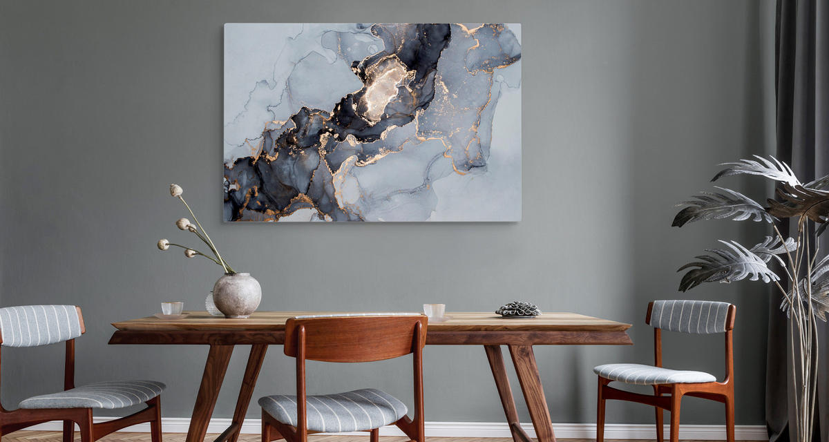 LEINWANDBILD Marmor ABSTRAKTION Moderne Muster Glamour 100/70 cm - Beige/Schwarz, Textil (100/70cm) - Muralo