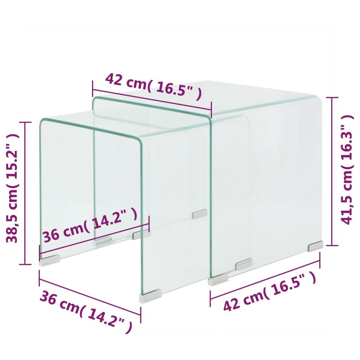 COUCHTISCHSET 36-42/36-42/38,5-41,5 cm 2-tlg. aus Gehärtetem Glas Transparent U-Form - Transparent, Glas (42/42/41.5cm) - vidaXL