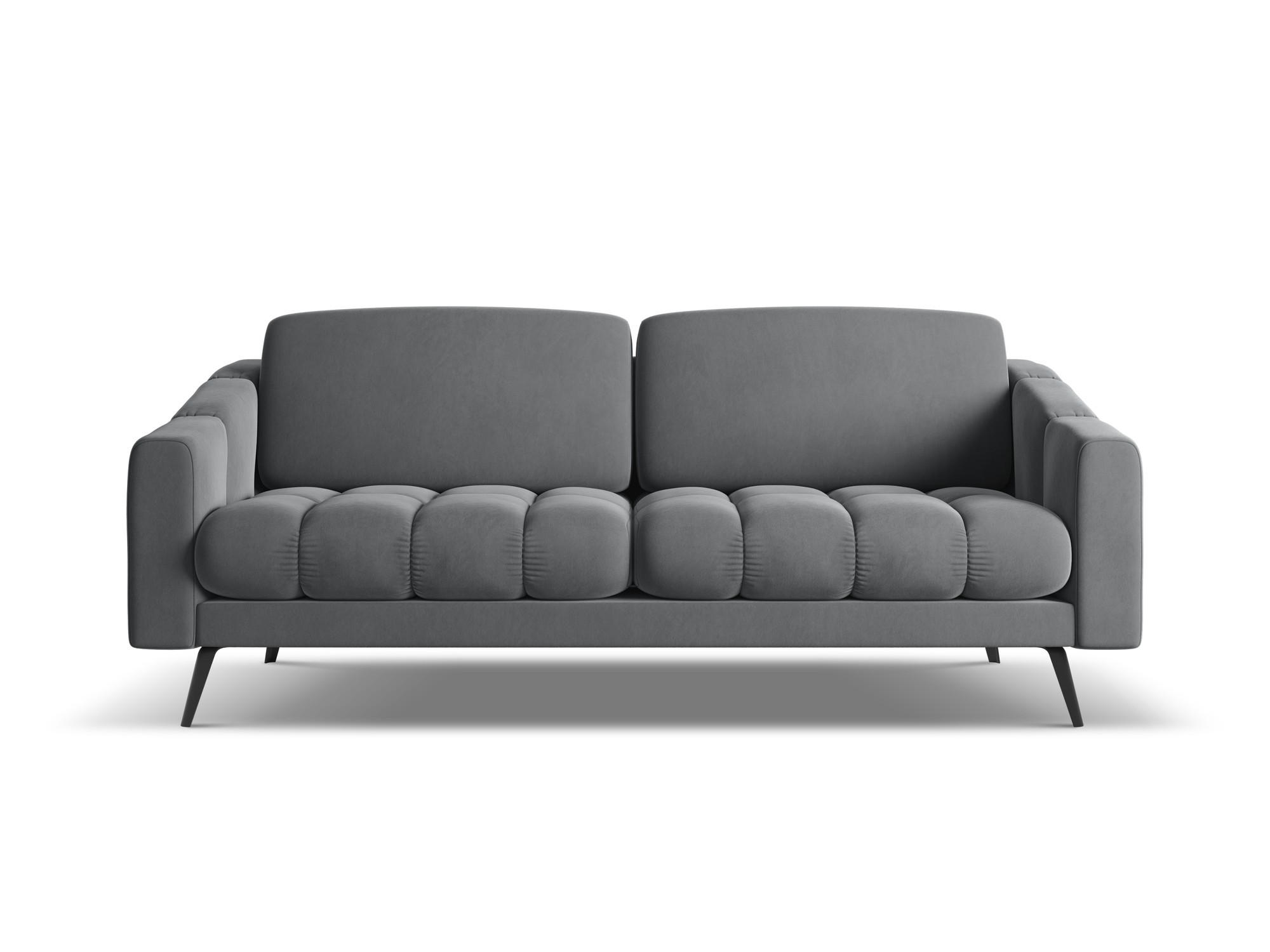 3-SITZER SOFA Samt Stoff Grau - Dunkelgrau/Schwarz, Textil/Metall (202/80/95cm) - Makamii