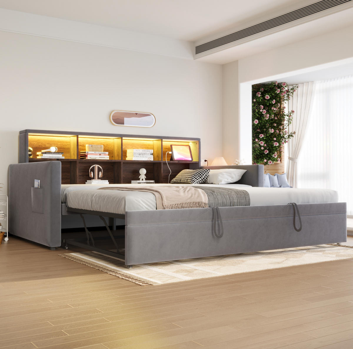 POLSTERBETT 90/190 cm aus Samt mit Stauraum, Grau - Grau, Textil (90/190cm) - OKMYHOME