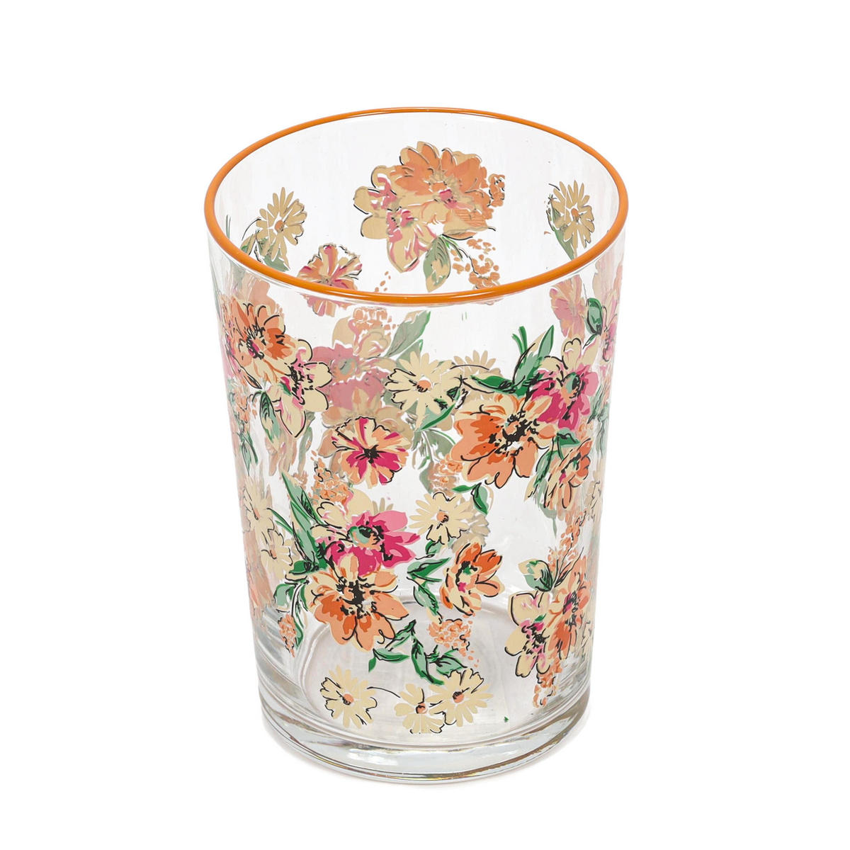 GLAS mit Blumenmuster Orange 510 ml 8,8/8,8/12 cm - Multicolor, Glas (0.51L) - Excellent Houseware