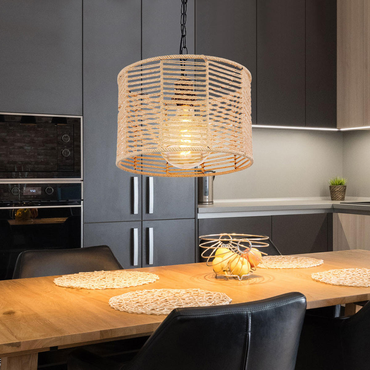 HÄNGELEUCHTE Gitterstabe Schwarz Natur Braun - Schwarz, Metall (31/31/120cm) - Globo Lighting