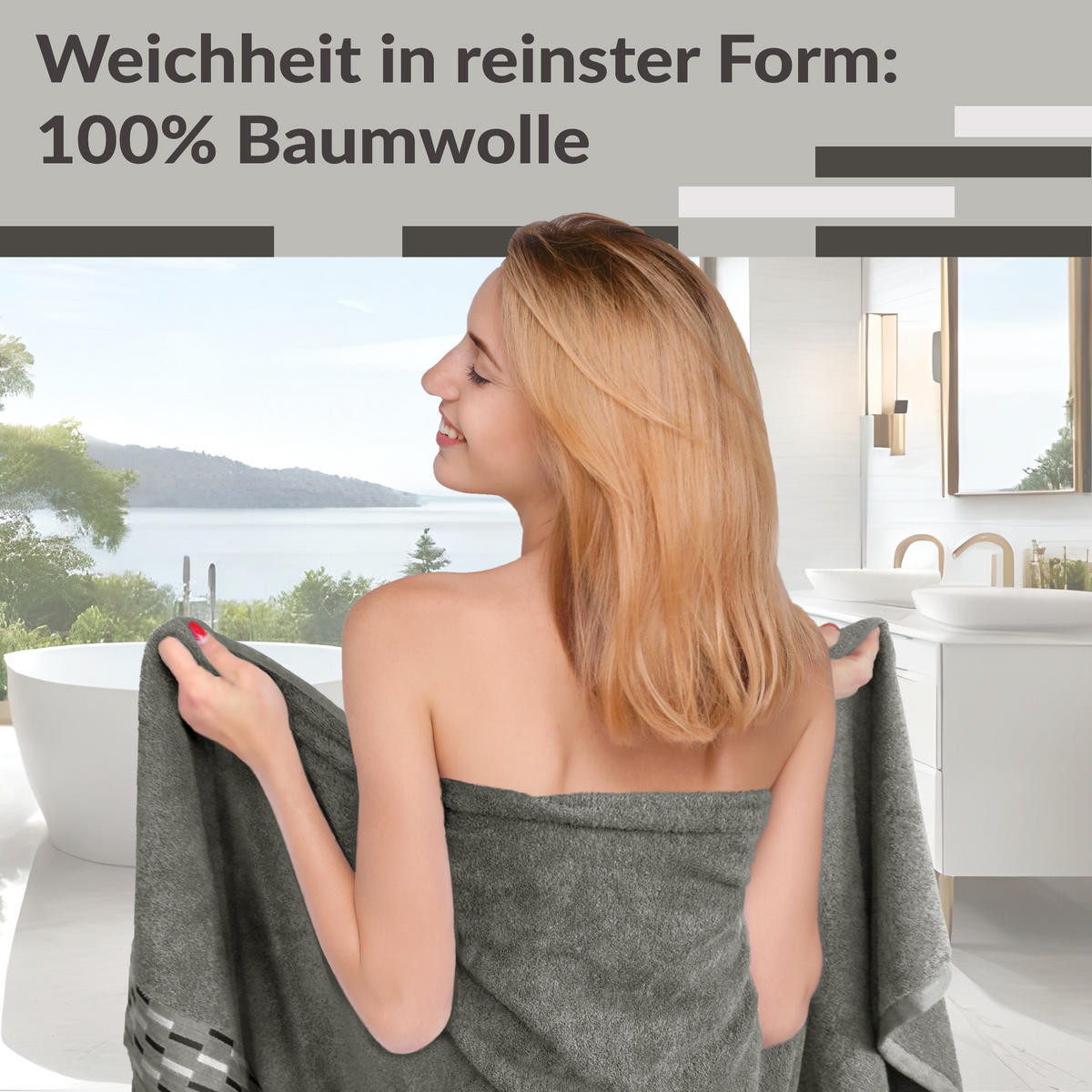 DUSCHTUCH Lugano Dunkelgrau 2er 70x140 cm - Dunkelgrau, Textil (70/140cm) - Lashuma