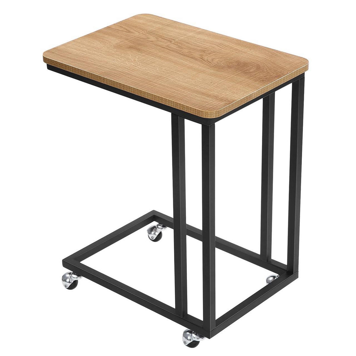 BEISTELLTISCH Metall Holzoptik Honigbraun Shcwarz auf Rollen 55/35/62 cm - Schwarz/Honig, Holzwerkstoff/Metall (50/35/60cm) - Begryf