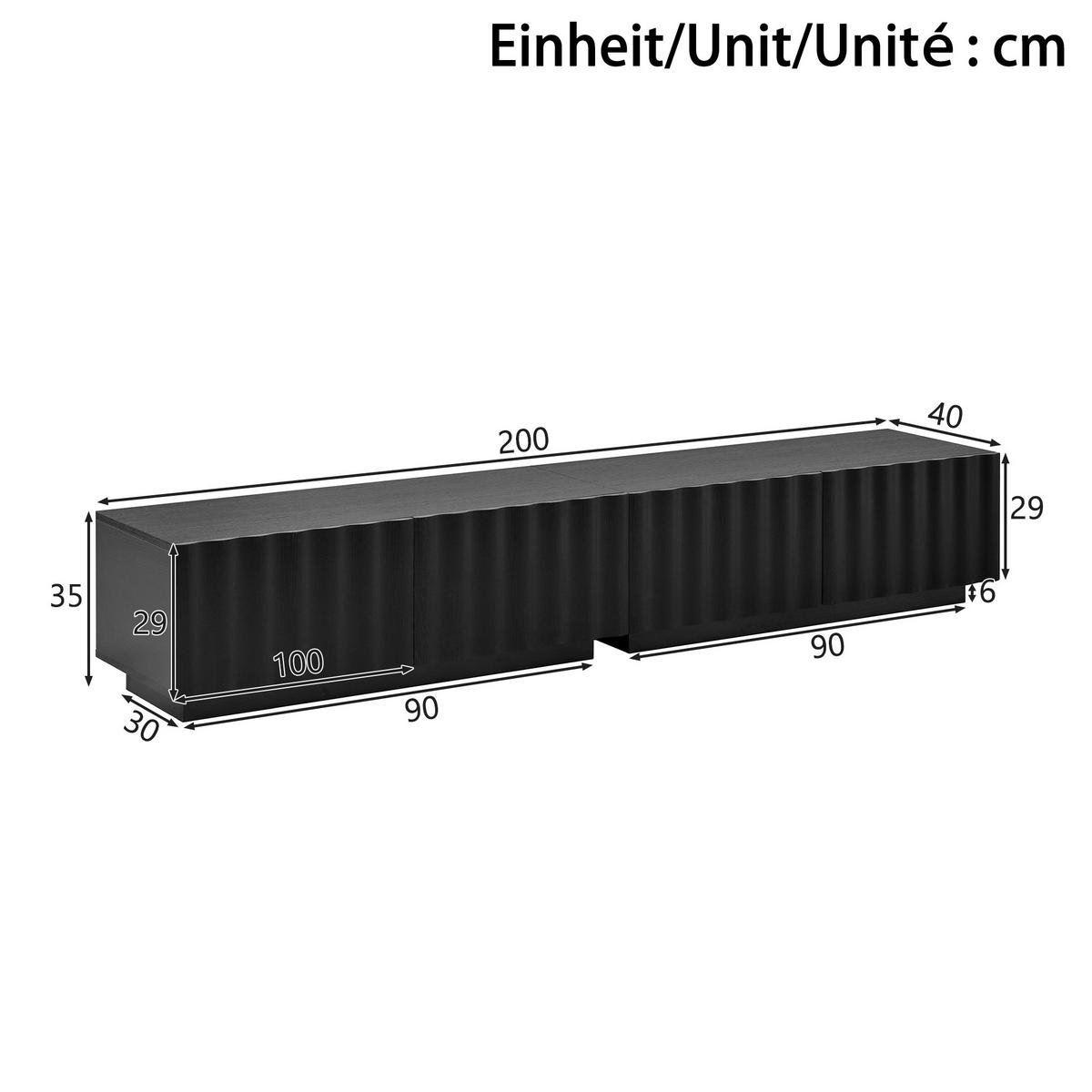 TV-SCHRANK Wellenfront Push-to-Open Stauraum modern - Schwarz, Holzwerkstoff (40/35/200cm) - FLIEKS