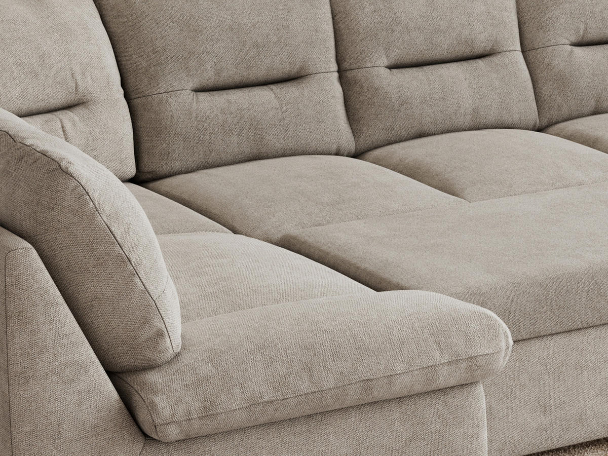 WOHNLANDSCHAFT COMODO U Beige Struktur - Beige/Silberfarben, Textil/Metall (340/93/206cm) - MKS