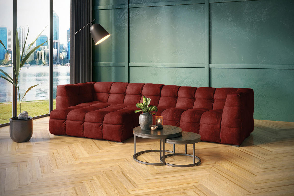 ECKSOFA RIO Bordeaux Velvet - Bordeaux/Schwarz, Textil (319/170cm) - KAWOLA
