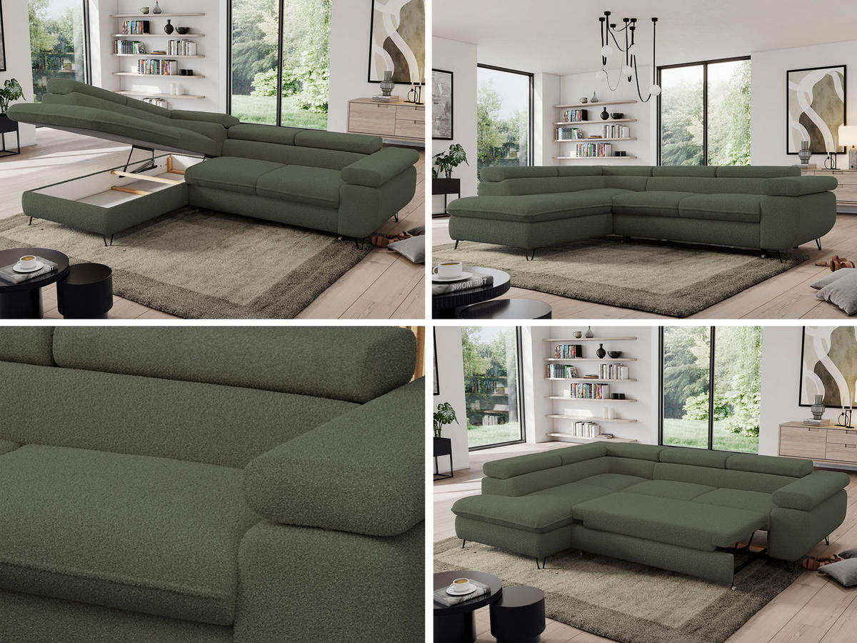 ECKSOFA PEDRO L Grün Boucle - Links Seite - Schwarz/Grün, Textil/Metall (208/273cm) - MKS