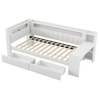 KINDERBETT 90/200 cm DE-03385, mit LED, Schreibtisch und 2 Schubladen, in Weiß - Weiß, Holzwerkstoff (90/200cm) - ComfortXL