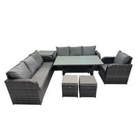 GARTENTISCHGRUPPE mit Beistelltisch Polyrattan Dunkelgrau 9-Sitzer - Dunkelgrau/Grau, Glas/Kunststoff - Fimous