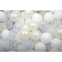BÄLLE für Bällebad, Spielbälle, Plastikbälle für Kinder Set 300 pcs.: Perlweiß/Weiß/Transparent - Perlmutt, Textil (7/7/7cm) - MeowBaby