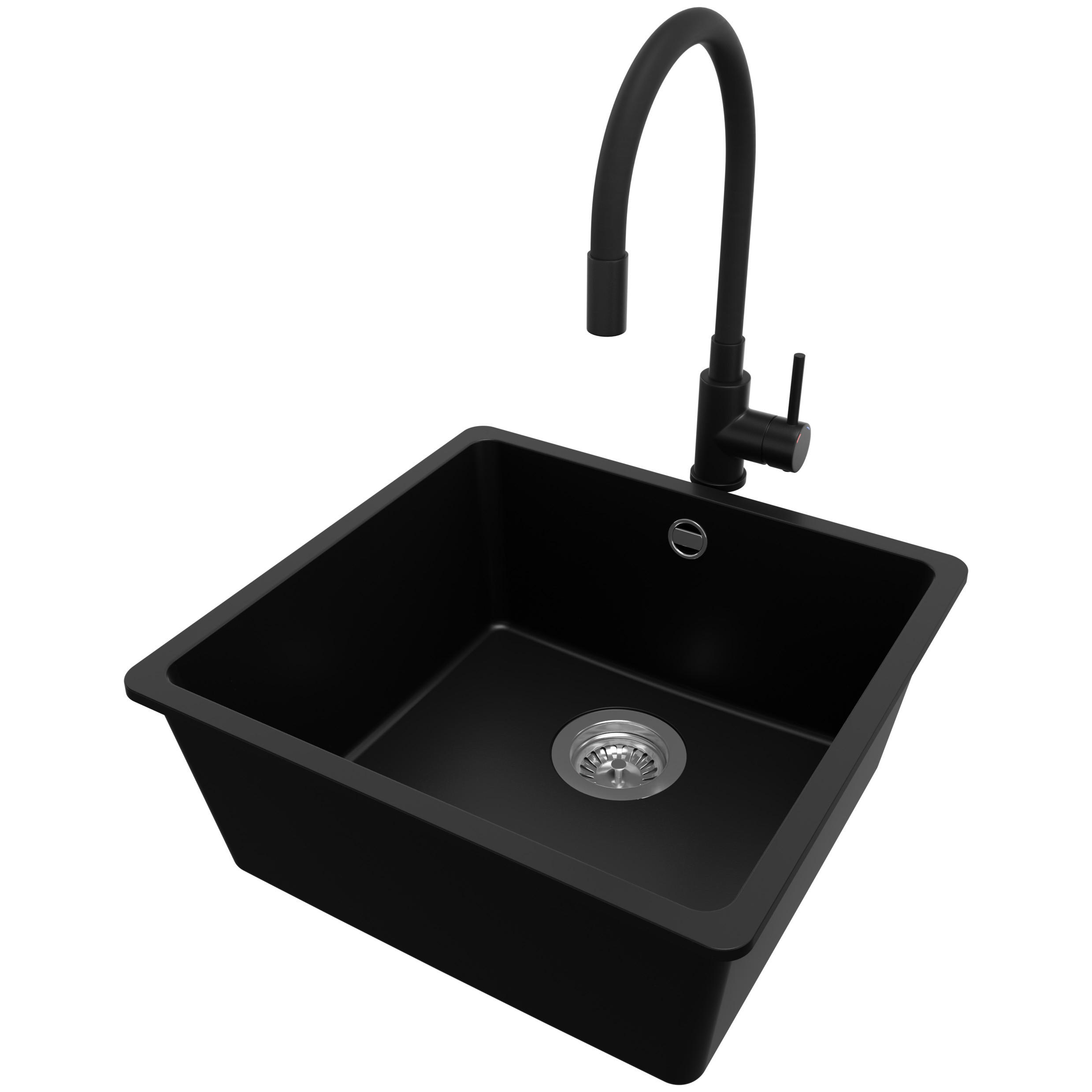 UNTERBAUSPÜLE GRANIT Venedig Easy, 2-er set Schwarz 46/44 cm 1 Becken + Küchenarmatur 40/38 cm + Ablauf-Set ab 50er Unterschrank - Chromfarben/Schwarz, Kunststoff (46/20/44cm) - Primagran