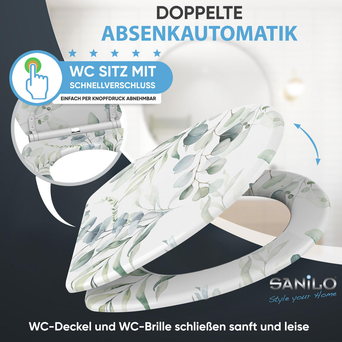 WC-SITZ mit Absenkautomatik & Top Fix Eukalyptus - Weiß, Holzwerkstoff (37.7/5.5/48cm) - Sanilo