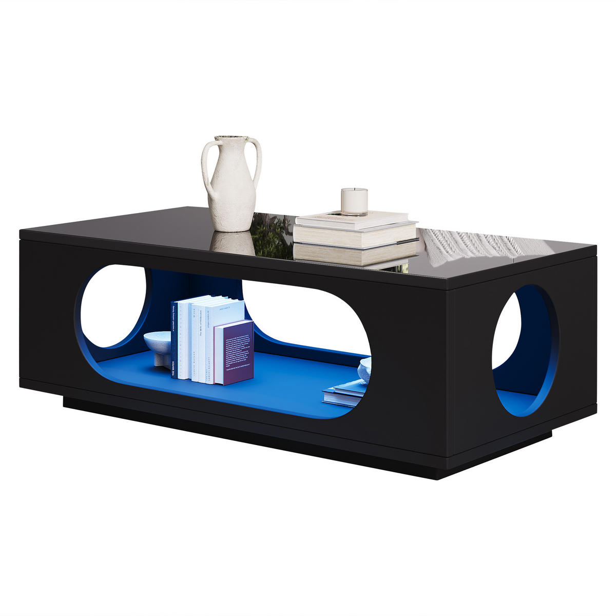 COUCHTISCH Schwarz 100/50/35 cm mit LED-Beleuchtung - Schwarz, Holzwerkstoff (50/100/35cm) - PANGIVO