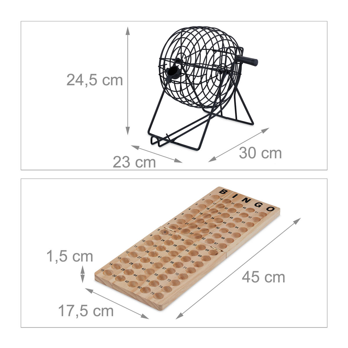 BINGO-SPIEL Set - Multicolor, Holz/Metall (23/30cm) - Relaxdays