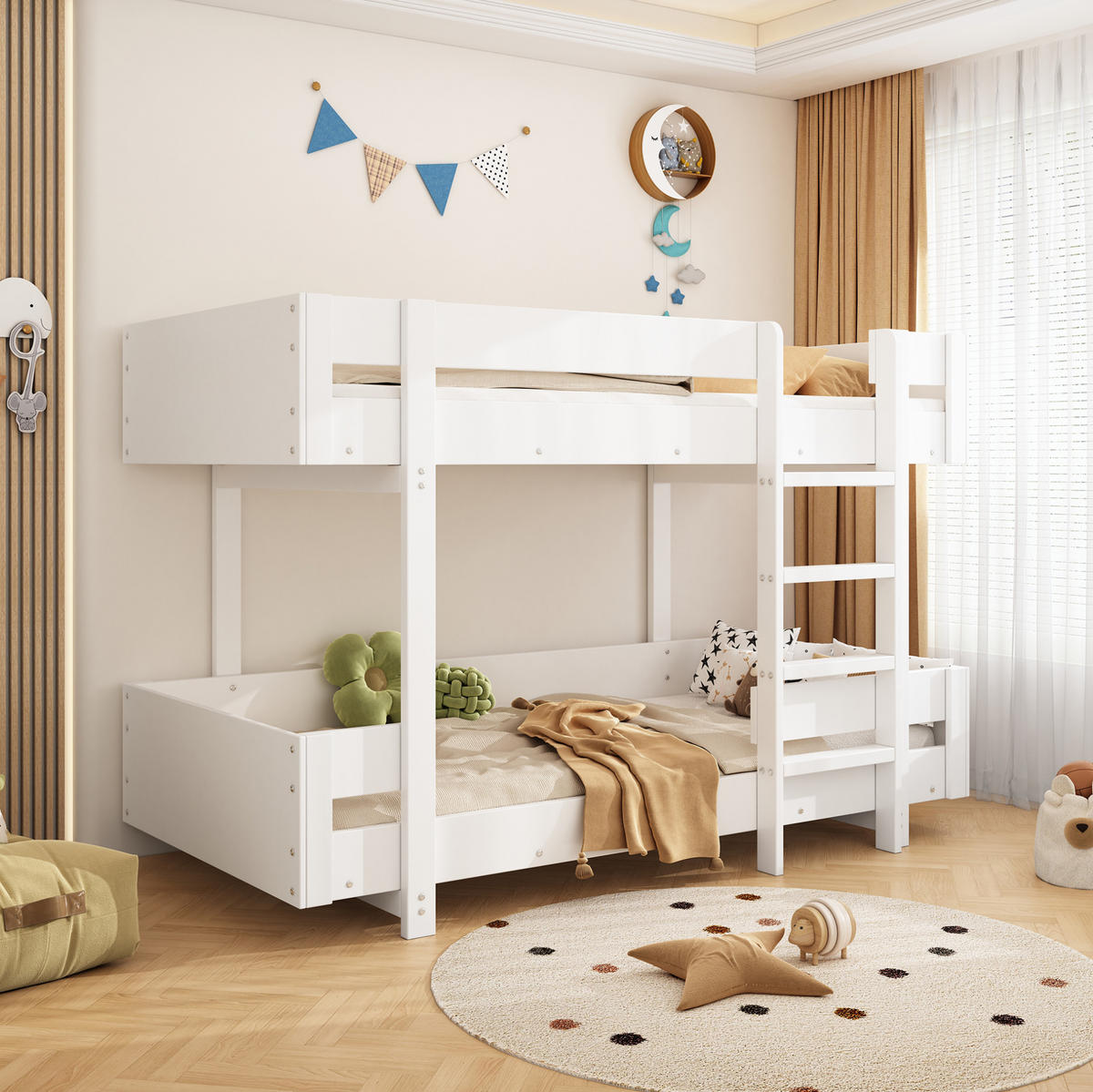 ETAGENBETT 90/200 cm Weiß mit Leiter inklusive Lattenrost aus Massivholz - Weiß, Holzwerkstoff (90/200cm) - OKWISH