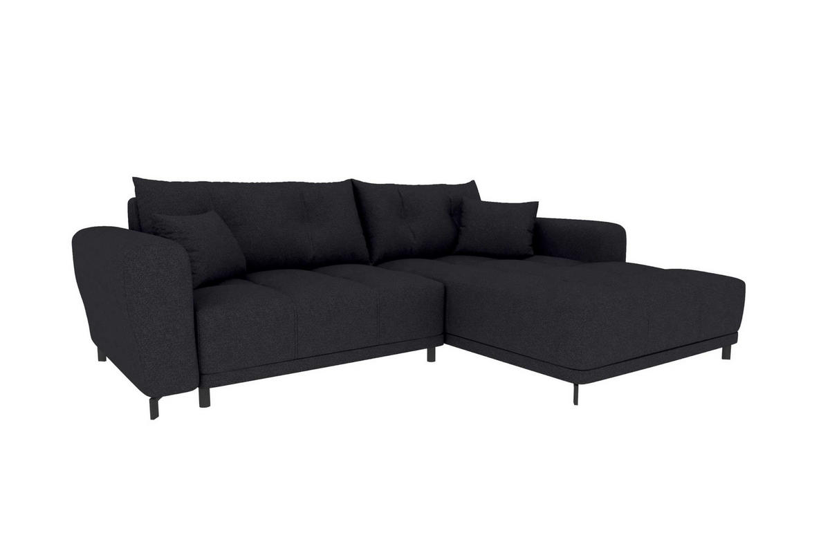 ECKSOFA Massimo Strukturstoff Schwarz inkl. Schlaffunktion Rechts - Schwarz, Textil/Metall (246/177cm) - 99rooms