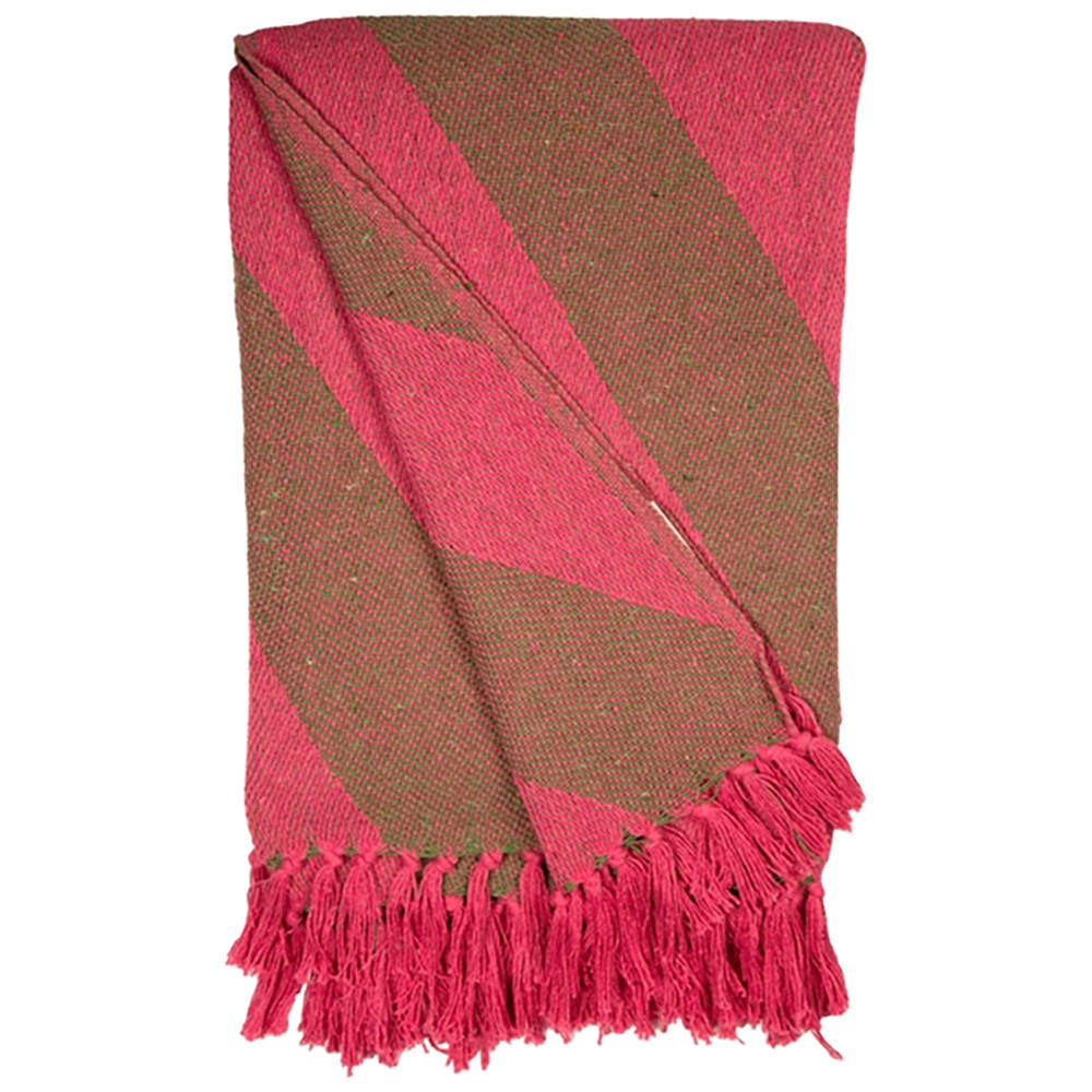 DECKE diagonale Streifen 130x170 cm, 100% Baumwolle, Pink/Grün - Pink, Textil (130/170cm) - Au Maison
