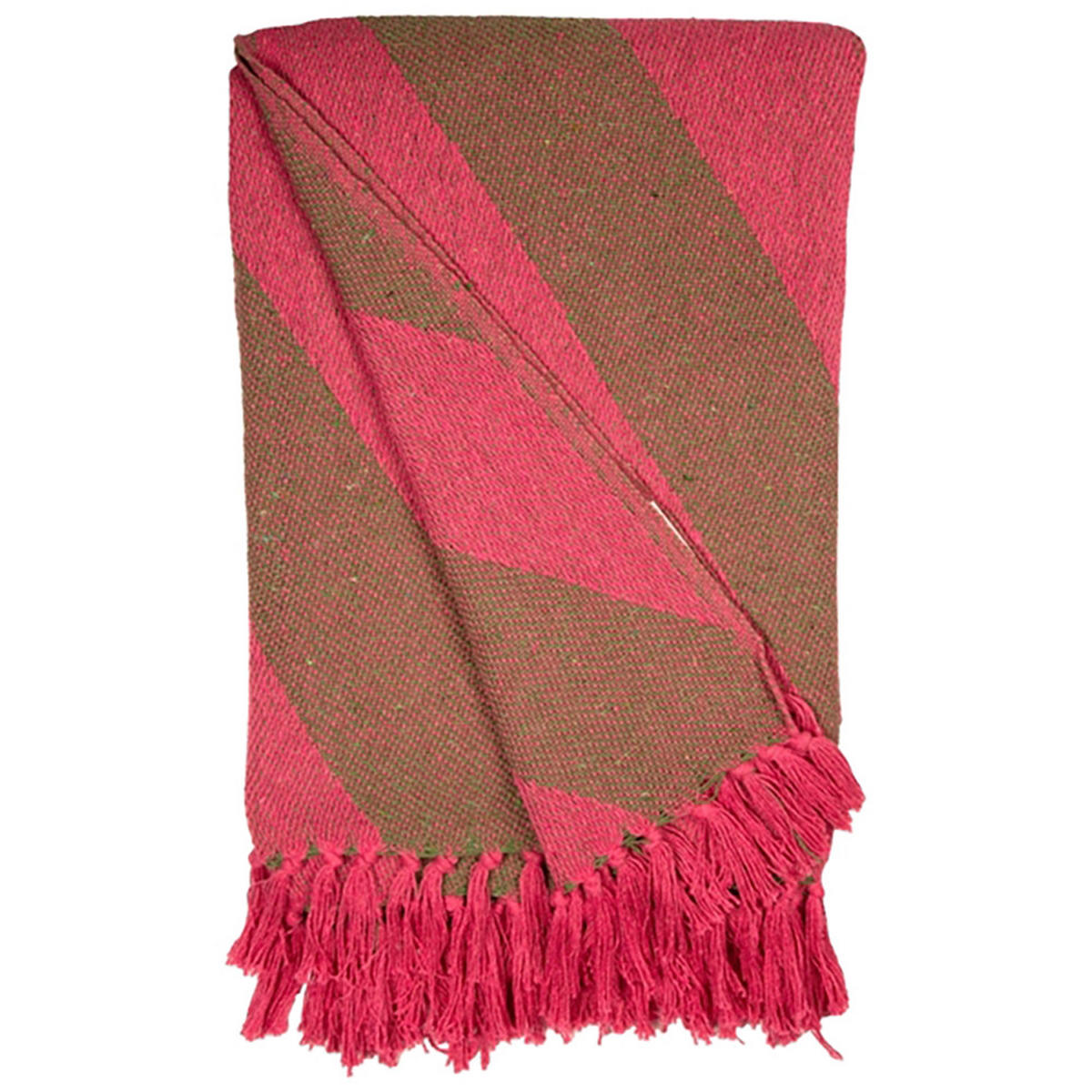 DECKE diagonale Streifen 130x170 cm, 100% Baumwolle, Pink/Grün - Pink, Textil (130/170cm) - Au Maison