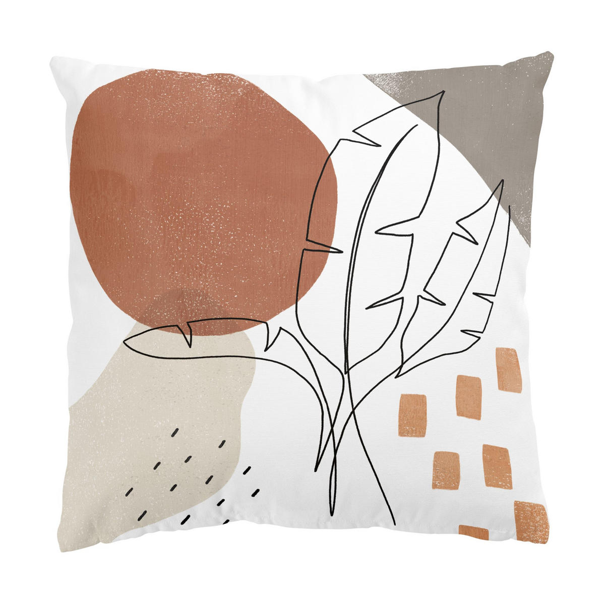 DEKOKISSEN 2er-Set Pflanzenblätter Lineart und Terracotta Farben Set 40/40 cm - Eichefarben, Textil (40/40cm) - Bilderwelten