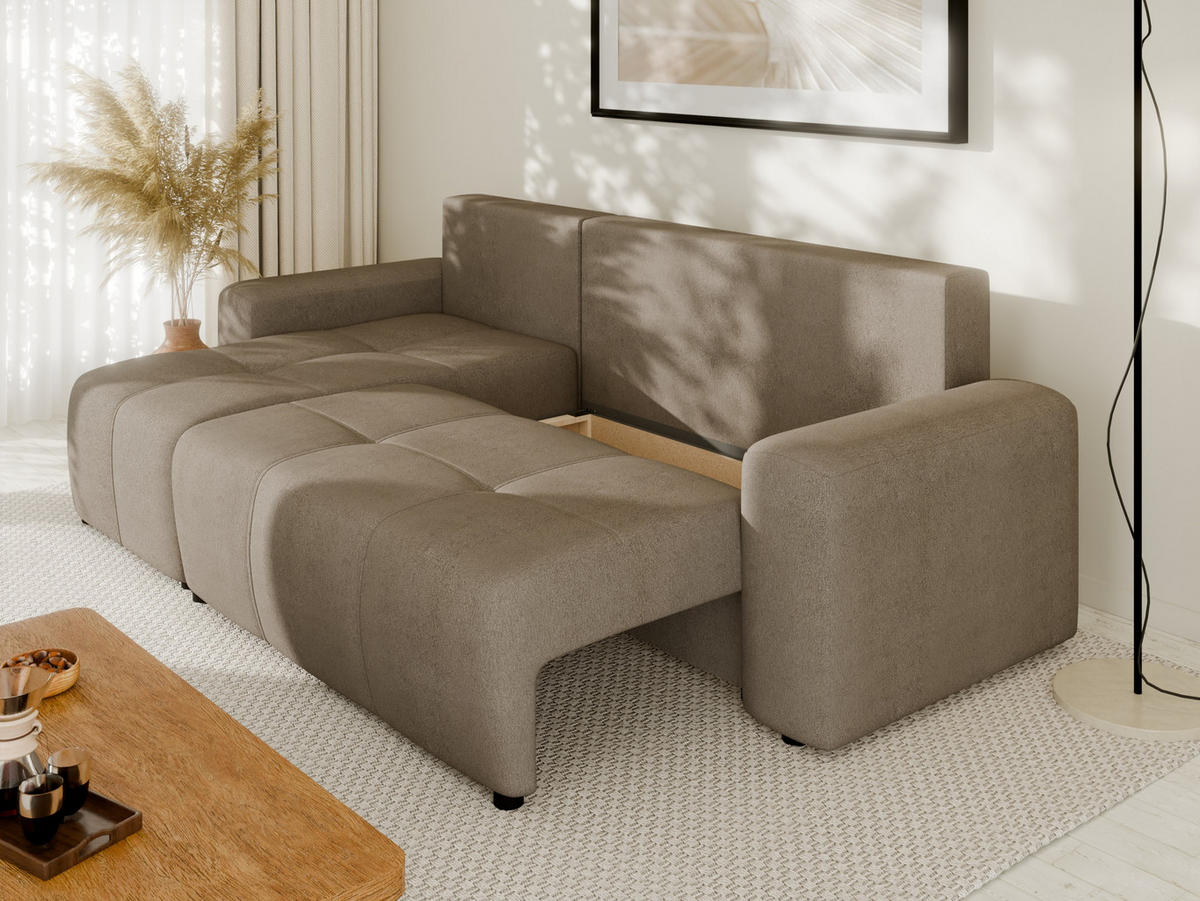 ECKSOFA Nolani mit Schlaffunktion & Bettkasten – Modern & Bequem - Cappuccino, Kunststoff (248/145cm) - Panda Möbel