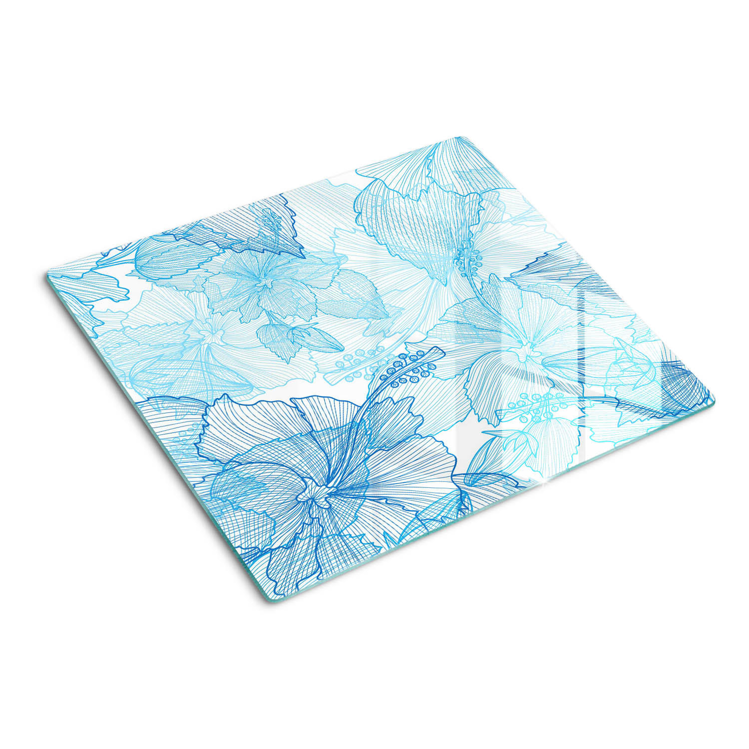 GLASPLATTE 60x52 cm Hawaiianische Blumen - Blau, Glas (60/0.4/52cm) - TULUP