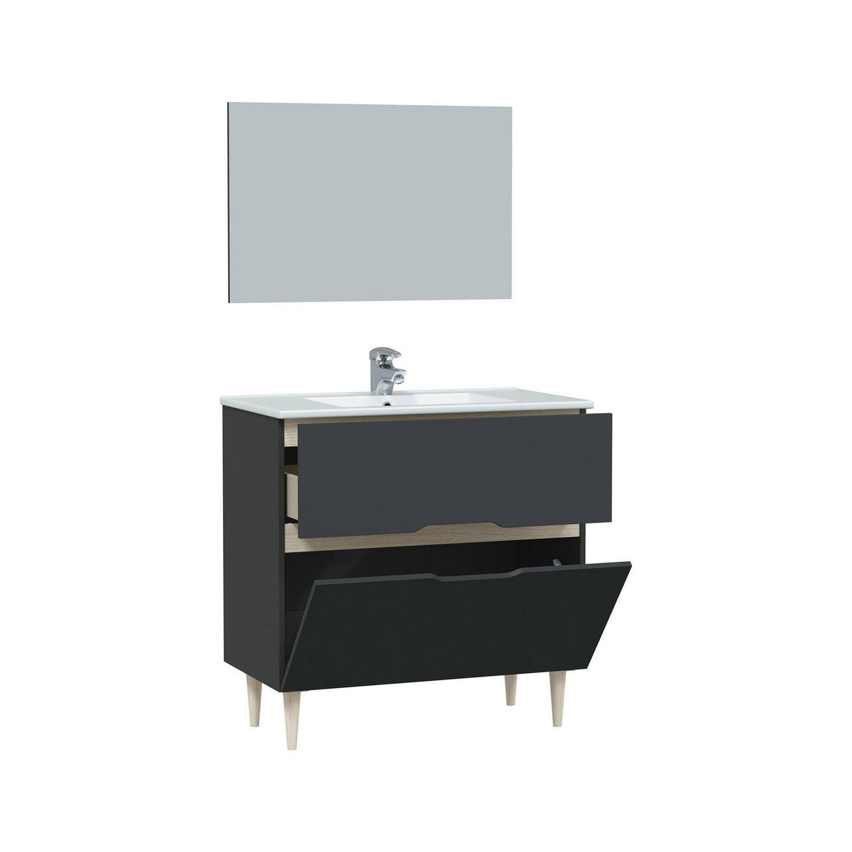 BADEZIMMERMÖBEL Anthrazit, Eiche 45/80/80 cm - Schwarz, Holzwerkstoff (80/80/45cm) - DMORA