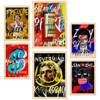 POSTER Set Mit 6 Ikonischer Nirvana Bowie Mercury Warhol Basquiat Grafiti A3 & A4 Rahmen Aus Hellem Holz - Beige, Papier (29/3cm) - Nacnic