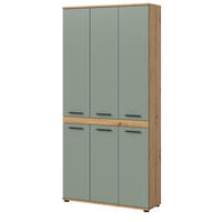 HOCHSCHRANK Salbei, Artisan Eiche 90 x 191 cm, Badschrank XXL - Salbeigrün/Schwarz, Holzwerkstoff/Kunststoff (90/191/31cm) - Inn.Furn