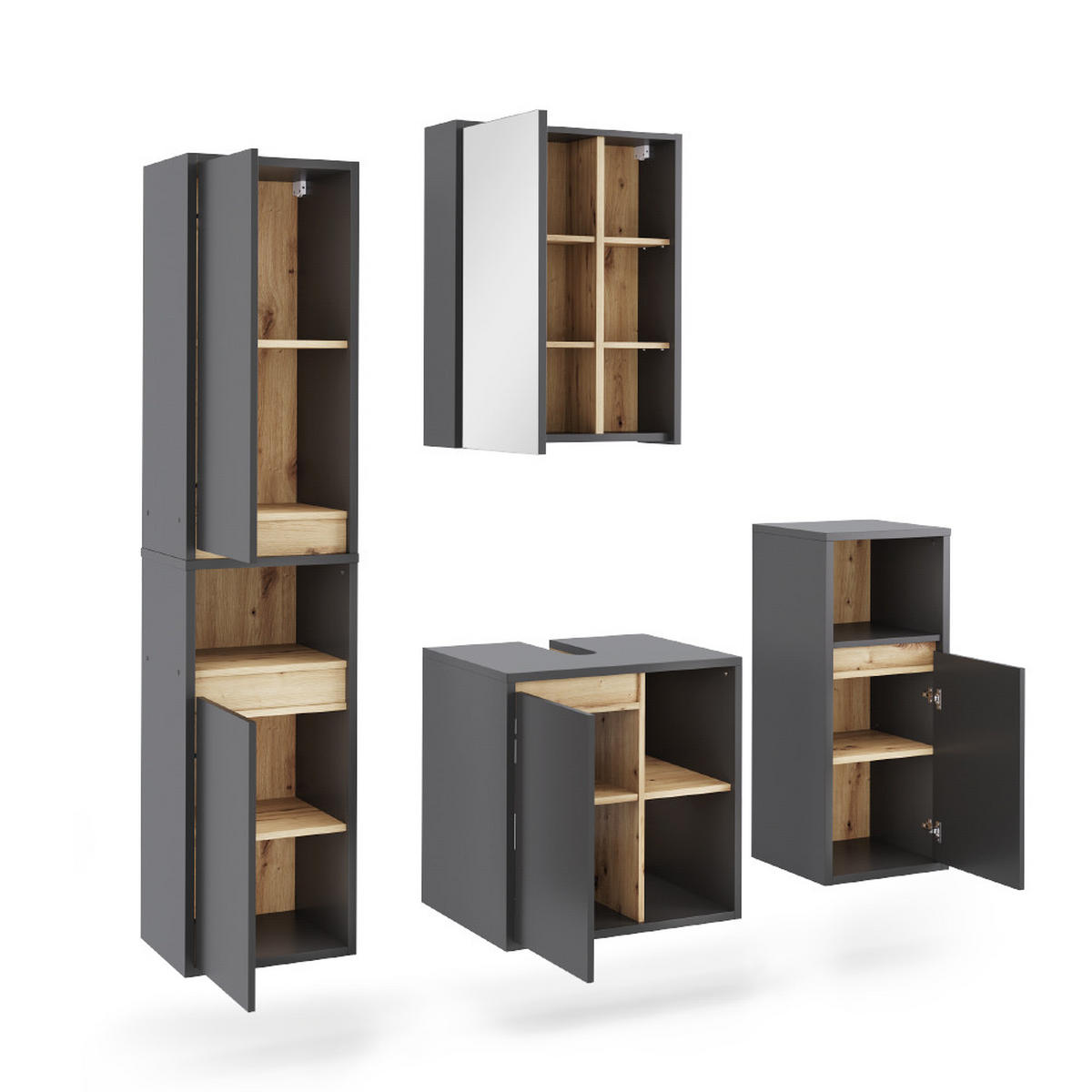 SADA KOUPELNOVÉHO NÁBYTKU Viola Grey/Artisan - šedá/dub artisan, kompozitní dřevo (60/60/45.5cm) - Vicco