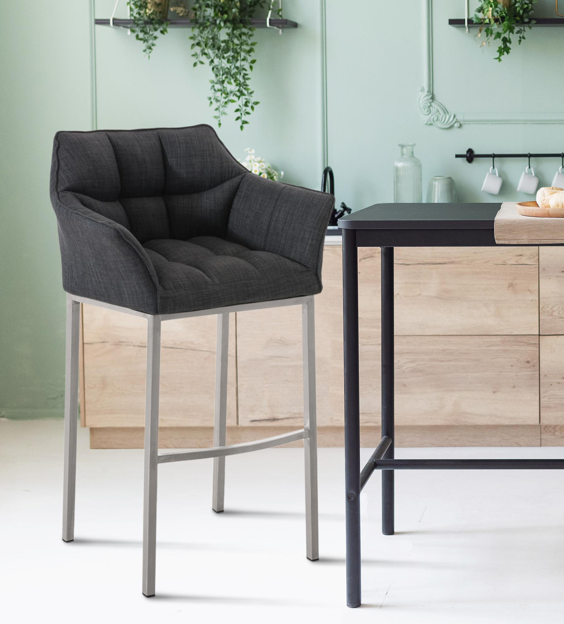 Thumbnail - CLP Barhocker, Dunkelgrau, Textil, 64x110x48 cm, Esszimmer, Barmöbel, Barhocker