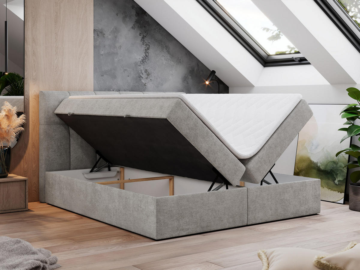 BOXBETT RICO 140/200 Hellgrau Struktur - H3 - Hellgrau, Holz/Textil (140/200cm) - MKS