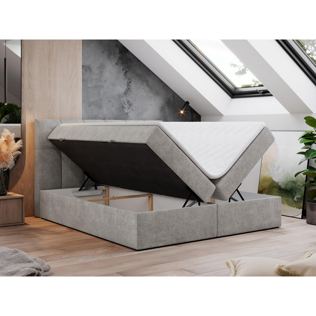Thumbnail - MKS Boxbett, Hellgrau, Textil, 2-Sitzer, H4, Rechteckig, 160x200 cm, Schlafzimmer, Betten, Boxspringbetten