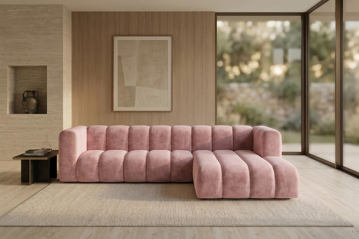 ECKSOFA Modulares In L-Form, Velvet-Stoff Riviera, Hellrosa, Rechts, GRAND 287 cm - Hellrosa, Holz (287/179cm) - Kaiser Möbel