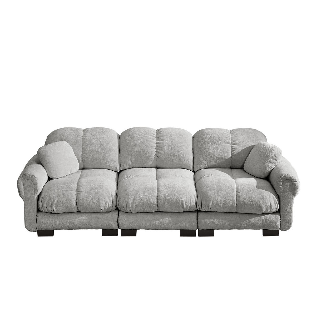 3-SITZER-SOFA DE-34384 Steppdesign und 2 Dekokissen Hellgrau - Hellgrau, Textil (86/90/260cm) - ComfortXL