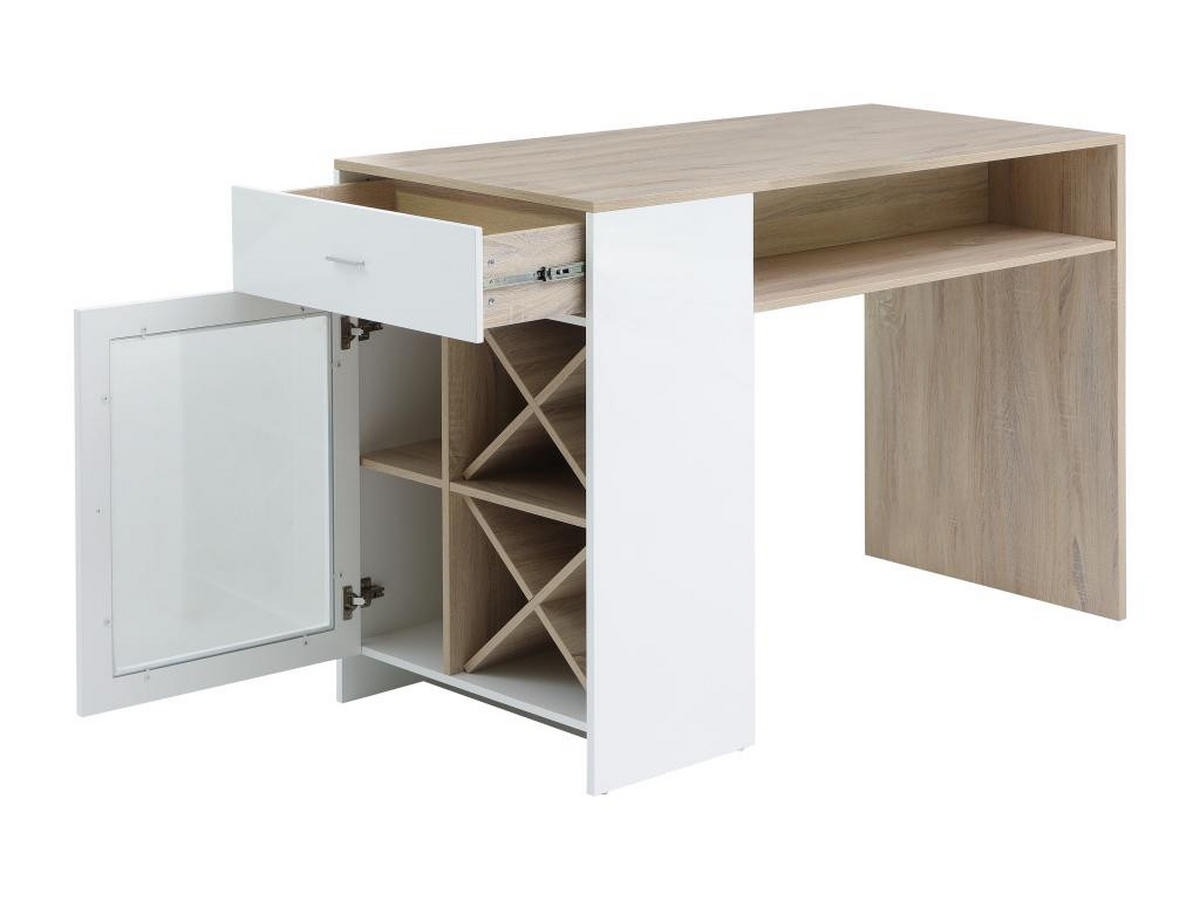 BARTISCH mit Stauraum - Weiß & Holzfarben - NIRAYA - Naturfarben, Holz (60/100/150cm) - Vente-Unique