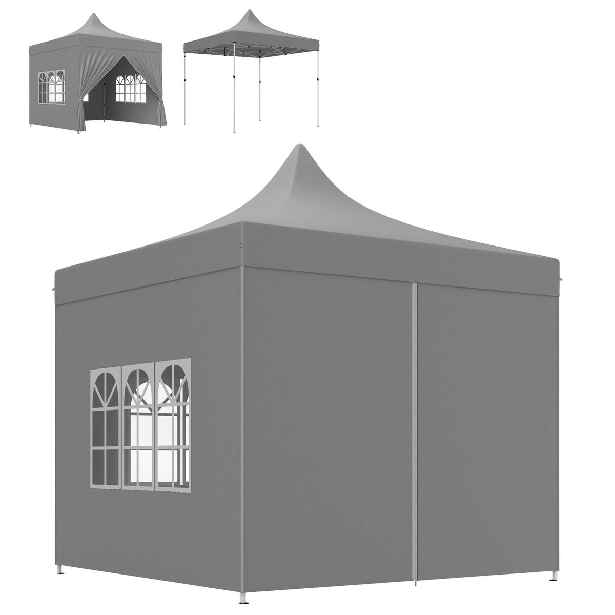 PAVILLON DE-14028 3/3 m, 4 abnehmbare Seitenwände, 3 Fenster, höhenverstellbar Grau - Grau, Textil (290/325/290cm) - ComfortXL